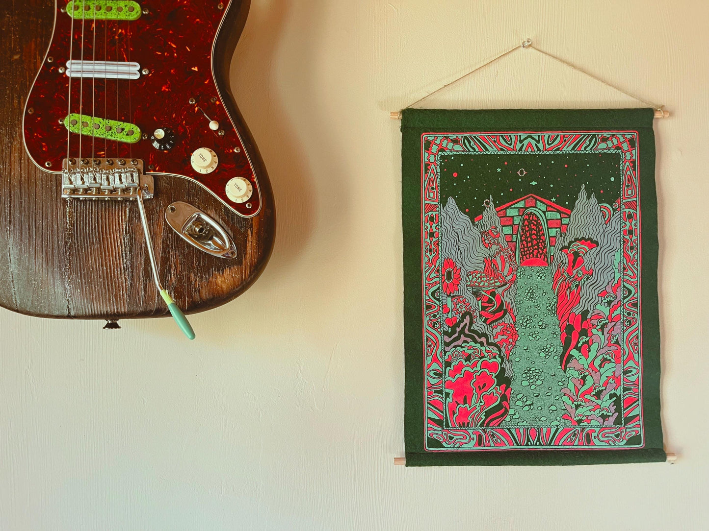 Psychedelic Garden Path Wall Art, Bohemian Wall Art, Psychedelic Home Decor, Boho Felt wall art,