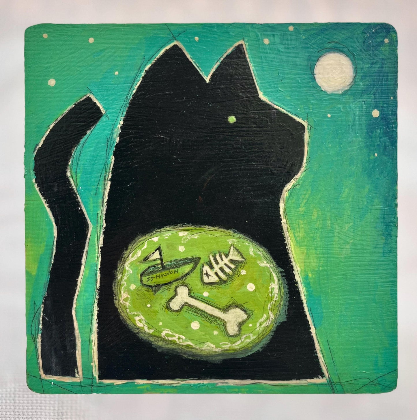 SS Minnow Cat Painting | Original Folk Animal Wall Art | Handmade by Asheville Artist