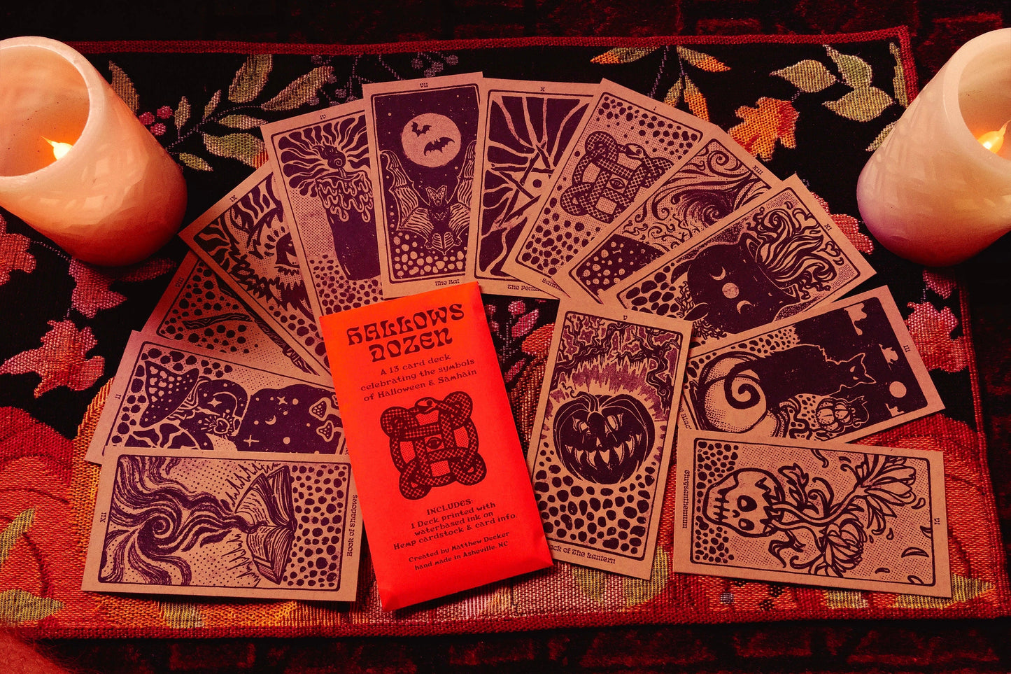 Hallows Dozen Oracle Deck | Hand drawn Samhain & Halloween Symbol Cards