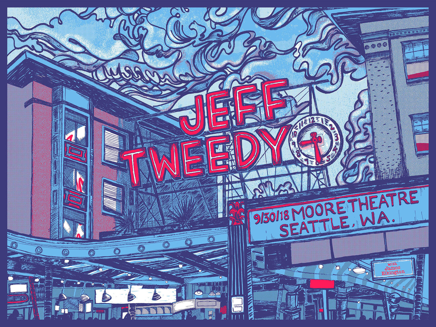 Jeff Tweedy Poster, Wilco Poster, Wilco Gigposter, Wilco Art, Wilco, Seattle Poster, Pikes Place Market, Hand Drawn, Handmade Screen Print