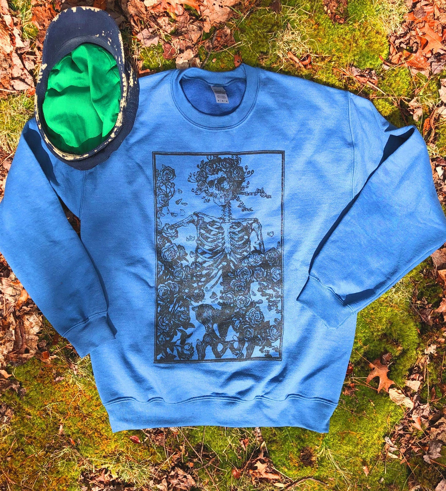 Vintage Bertha Skeleton & Roses | Grateful Dead Fan Sweatshirt | Dark Bohemian Oversized Crew