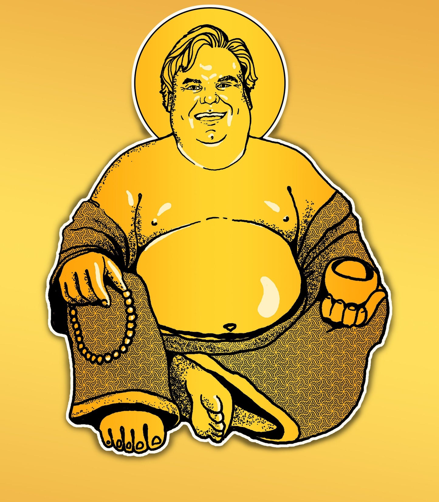 Chris Farley Sticker, Laughing Buddha sticker, Laughing Chris Farley