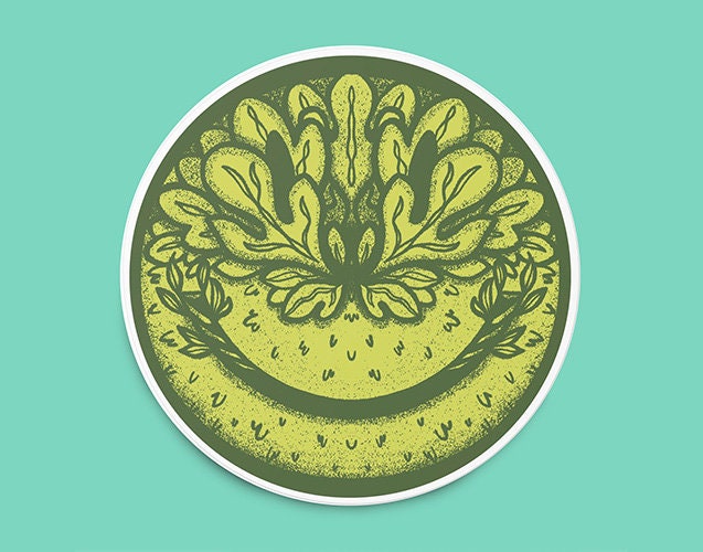 Green Man Smiley Face Sticker, Floral Smiley Sticker, Smiley Face Sticker, Fun Botanical sticker, Celtic Sticker