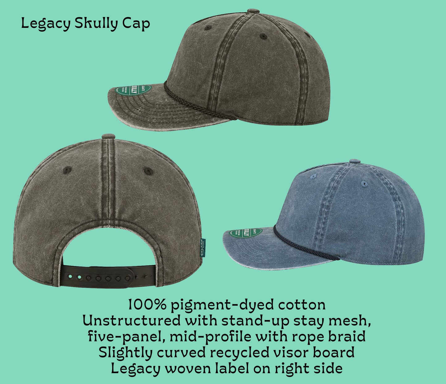 Skull Crossbones Clover Hat | Pigment Dyed Black Denim Hat