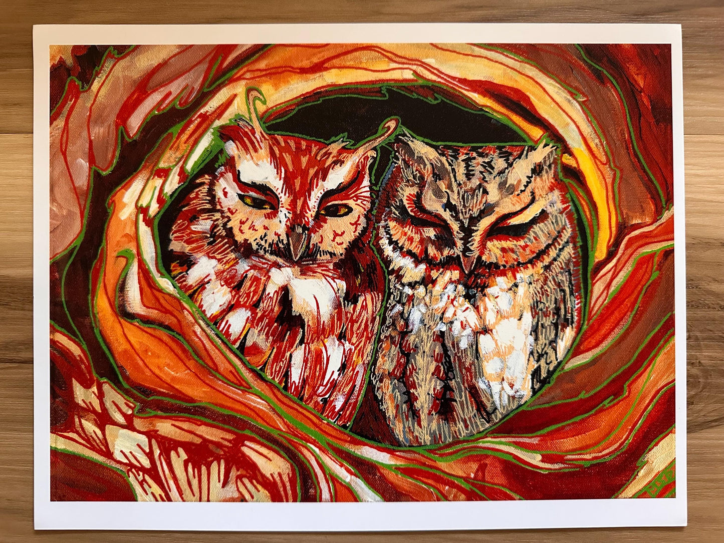 Screech Owl Hollow Fine Art Giclee Print | Nature Wall Decor Gift for Bird Lovers
