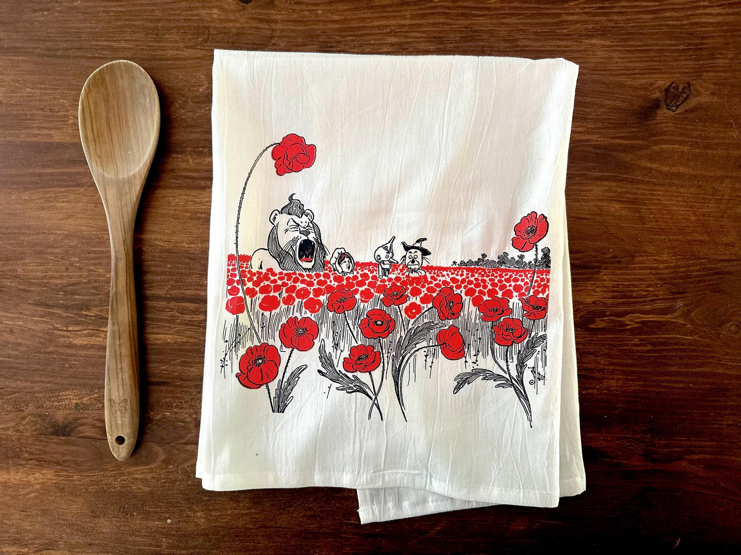 Vintage Wizard of Oz Tea Towel |  Field of Poppies Vintage Art Tea Towel