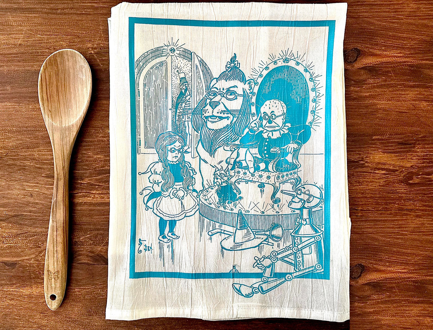 Oz Character Vintage Art Tea Towel - Blue and White