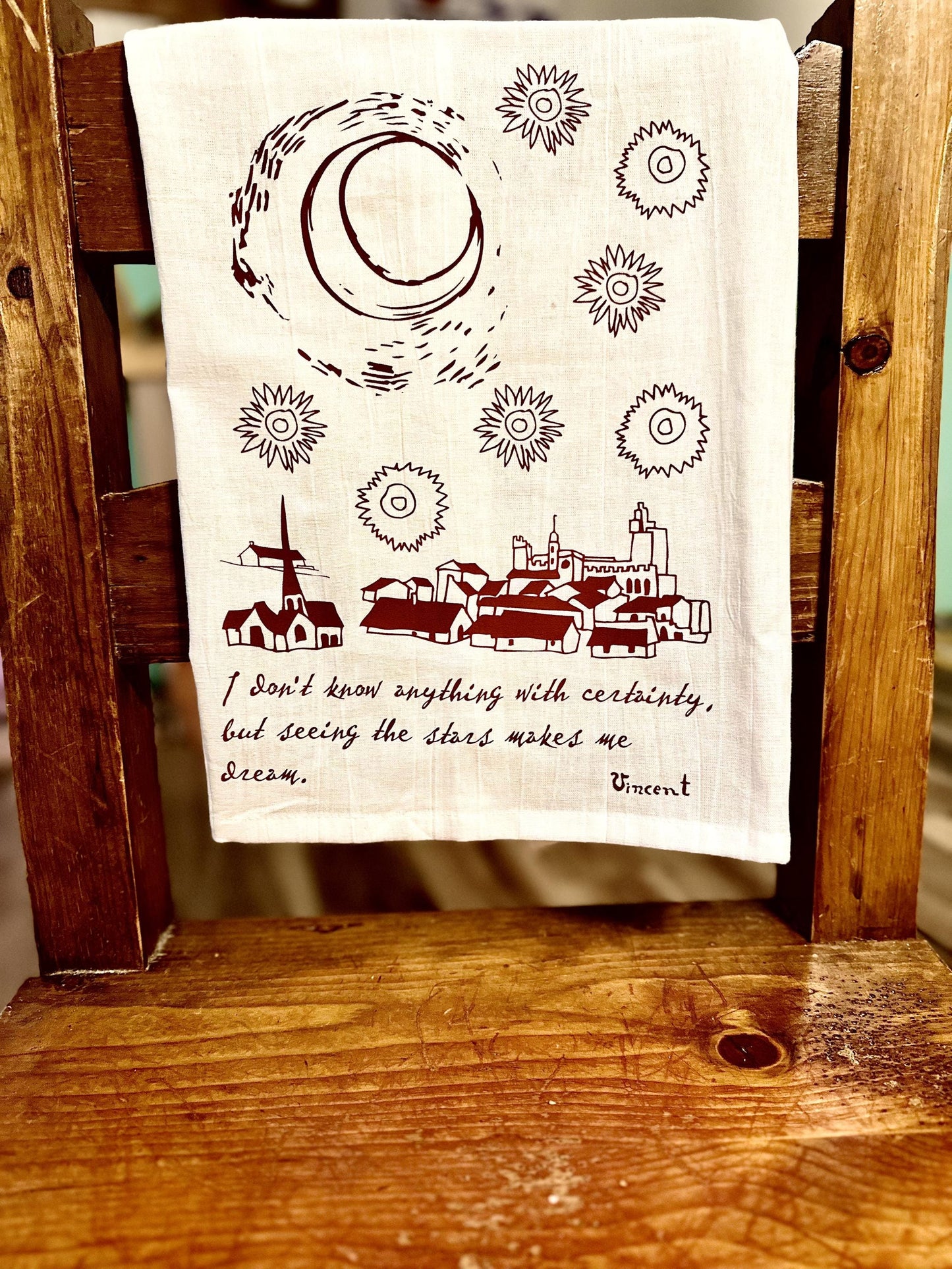 Van Gogh Tea Towels with Quotes - Artistic Kitchen, Gift for Art Lovers, Home Decor, Cotton
