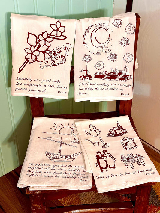 Van Gogh Tea Towels with Quotes - Artistic Kitchen, Gift for Art Lovers, Home Decor, Cotton
