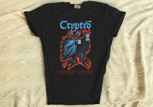 Mothman Cryptid Coffee Shirt | Cryptid Before Coffee Monster Tee | Comfort Colors US Cotton Shirt