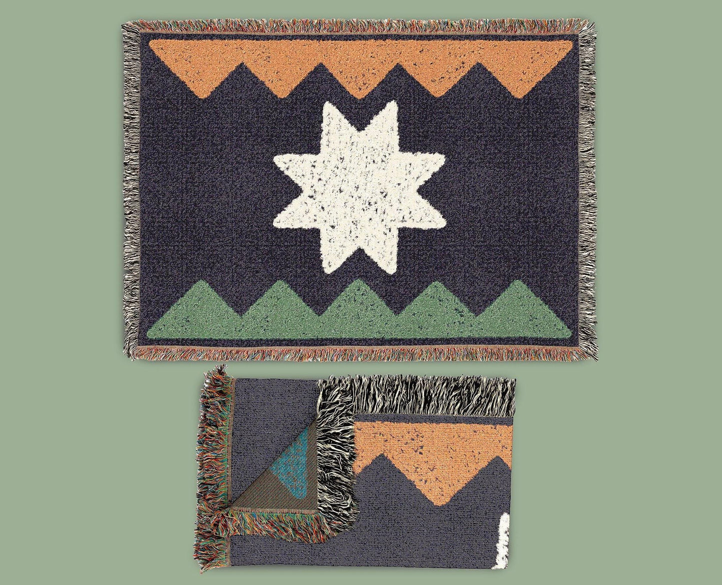 Barn Quilt Hex Woven Cotton Throw Blanket | Appalachian Home Decor