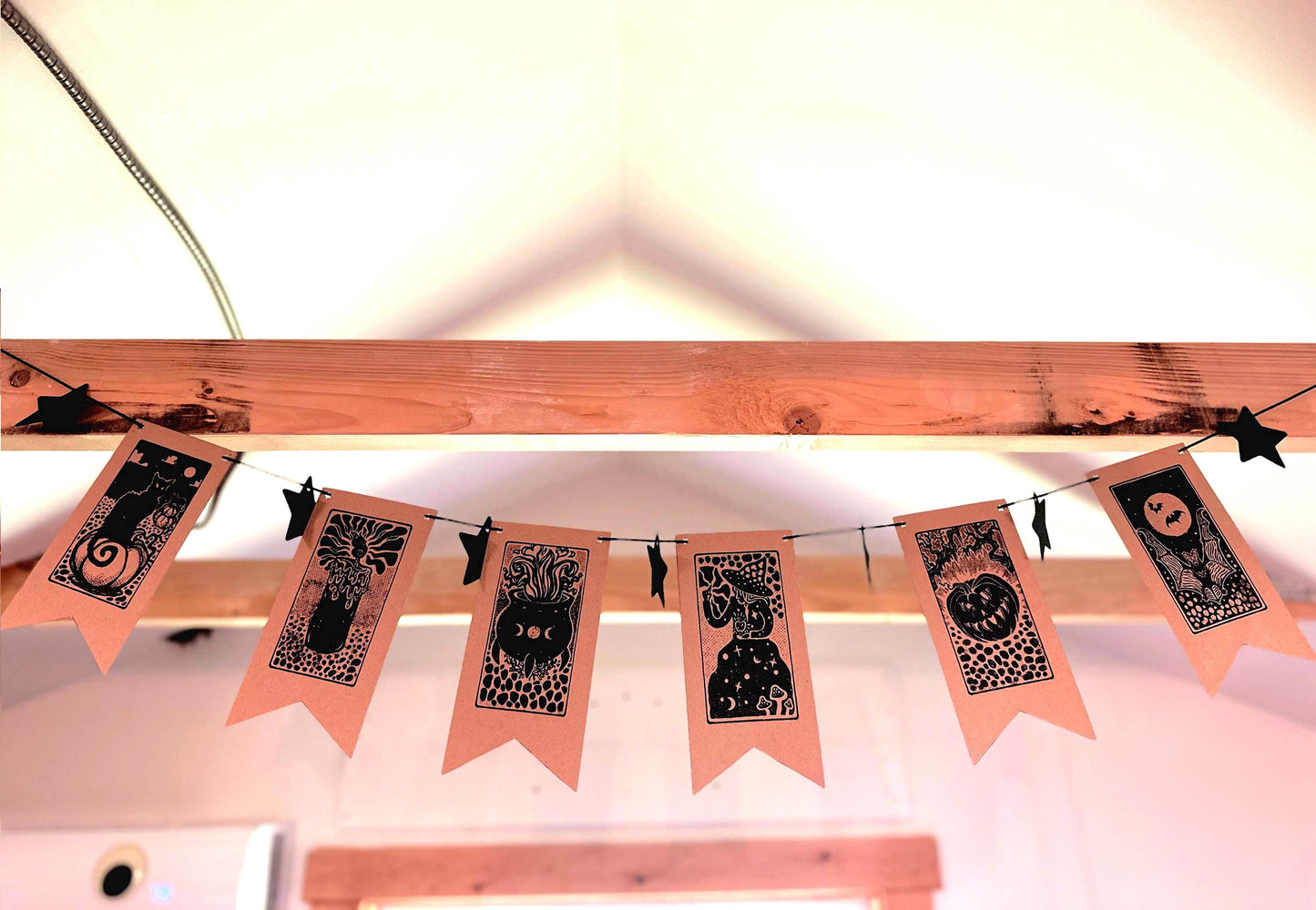 Handmade Witchy Halloween Banner | 6 Designs and Stars Pre-Strung Black Rope
