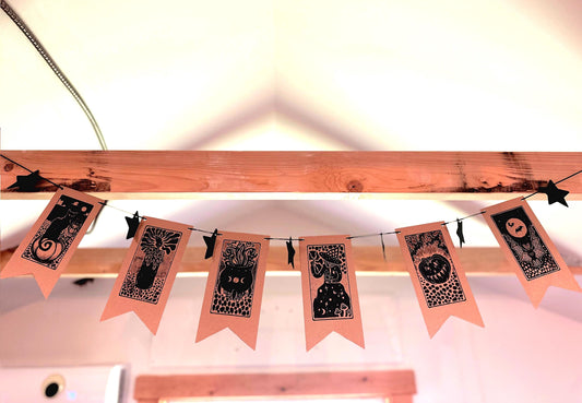 Handmade Witchy Halloween Banner | 6 Designs and Stars Pre-Strung Black Rope