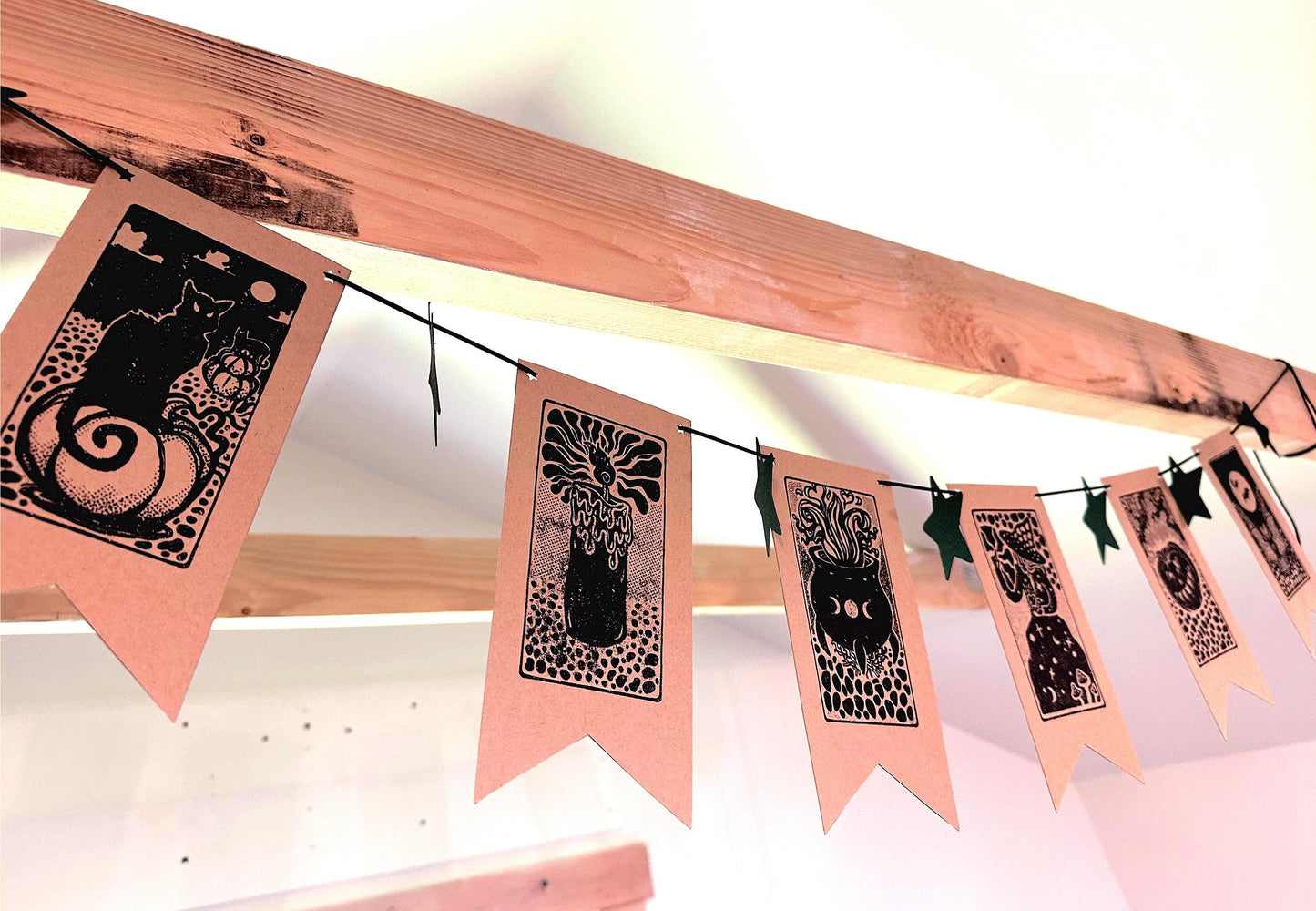 Handmade Witchy Halloween Banner | 6 Designs and Stars Pre-Strung Black Rope