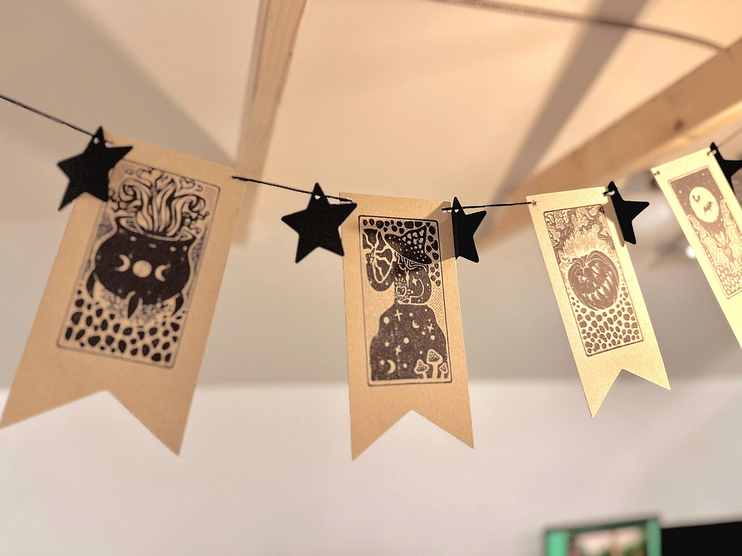 Handmade Witchy Halloween Banner | 6 Designs and Stars Pre-Strung Black Rope
